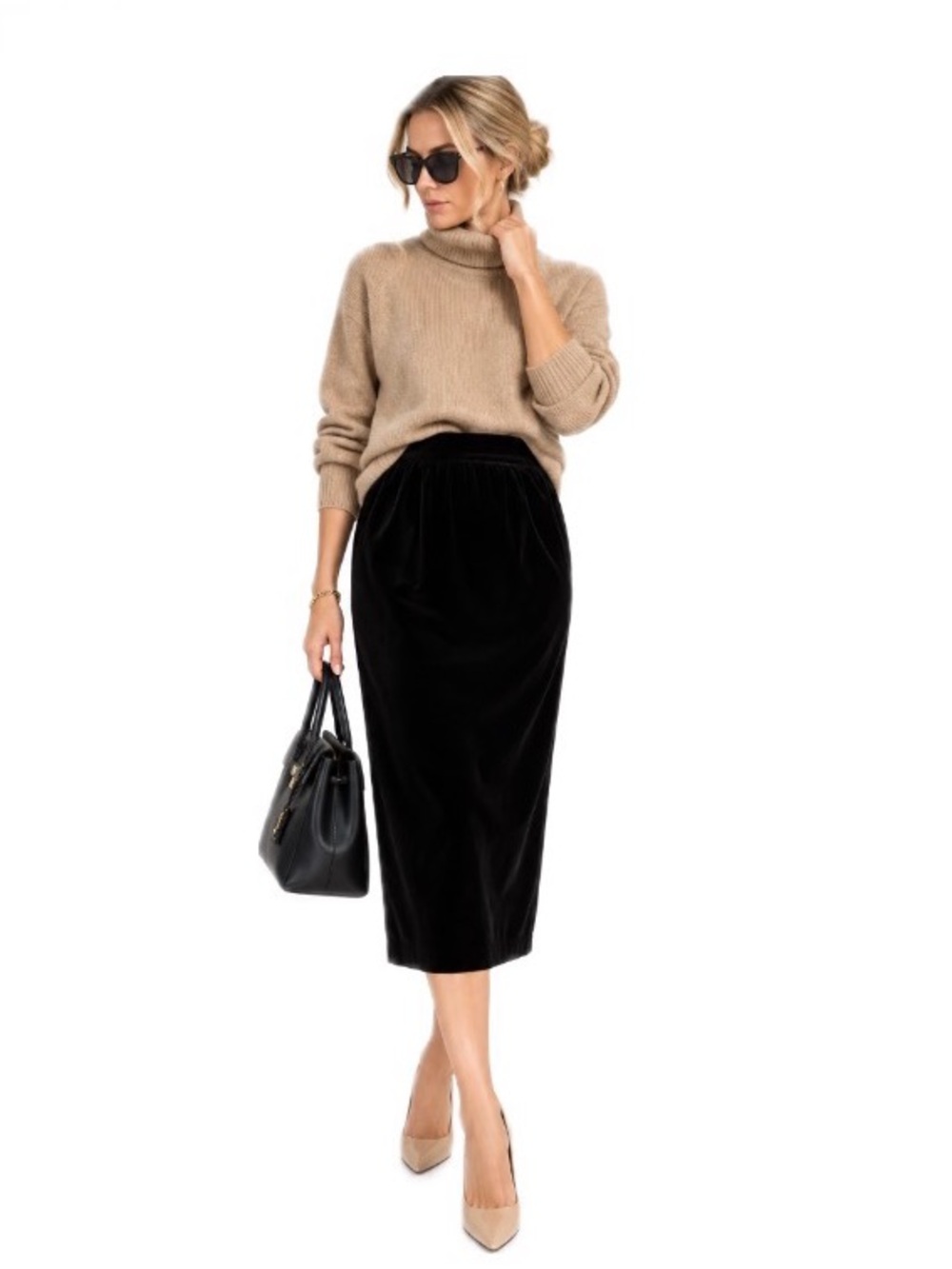 Saint Laurent, Elegant Black high waist Velvet pencil Skirt, size 38